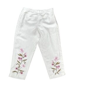 Alexandra Bartlett Size 16 Women’s Cream Ivory Capri Cropped Pants Pink Tulips